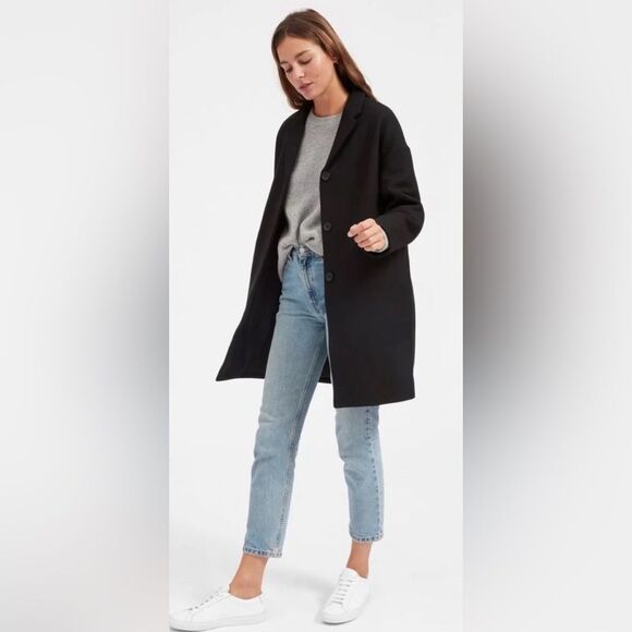 Everlane Black Wool Cocoon Coat w/ Notched Lapel & PocketsSize 6